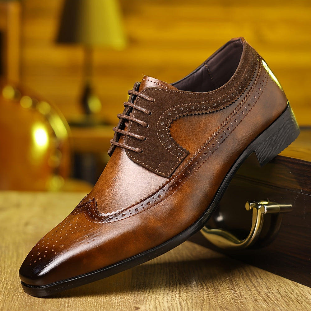 Men's Two-Tone Leather Brogues – Wingtip Lace-Up Dress Shoes