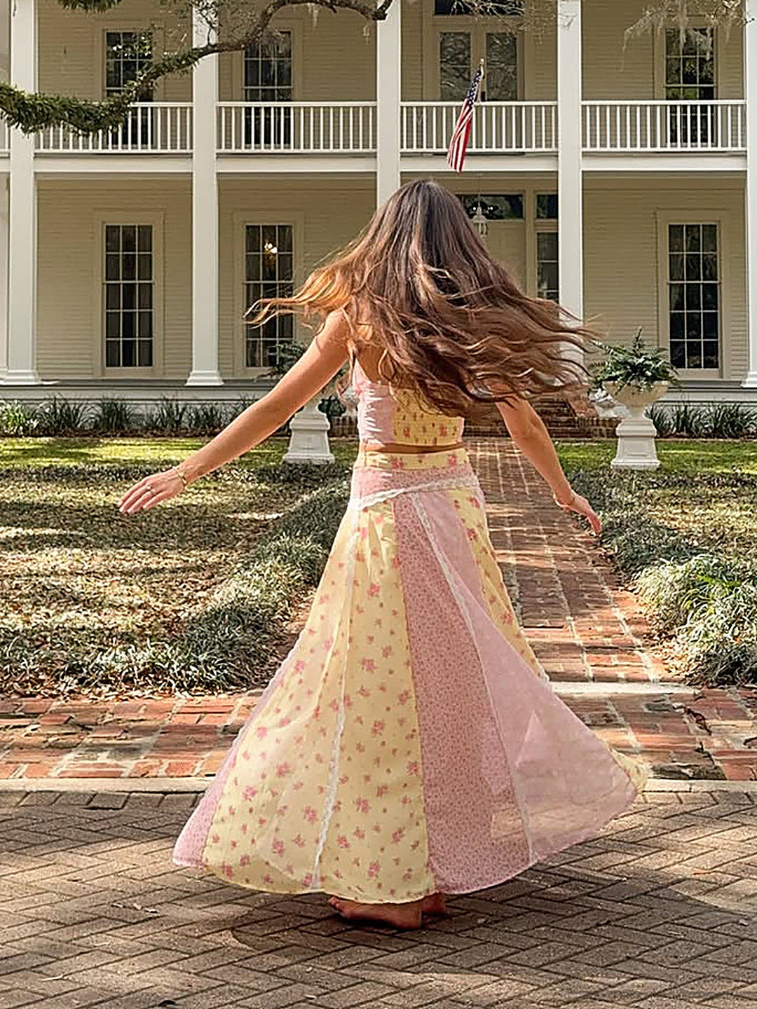 Pastoral Floral Cami Top + Skirt Set