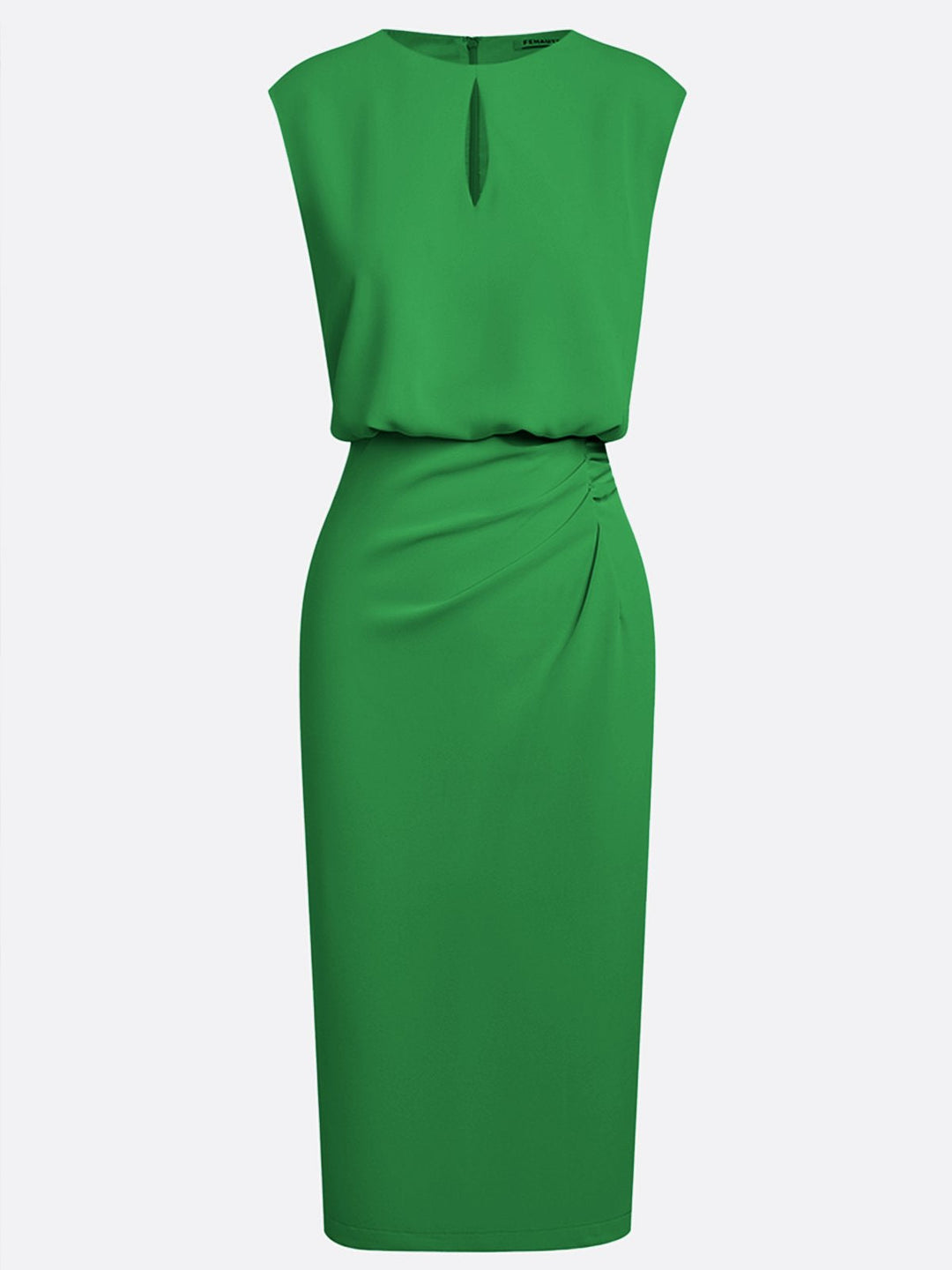 Women's Stretch Midi Dress with Side Drape - Effortless Elegance