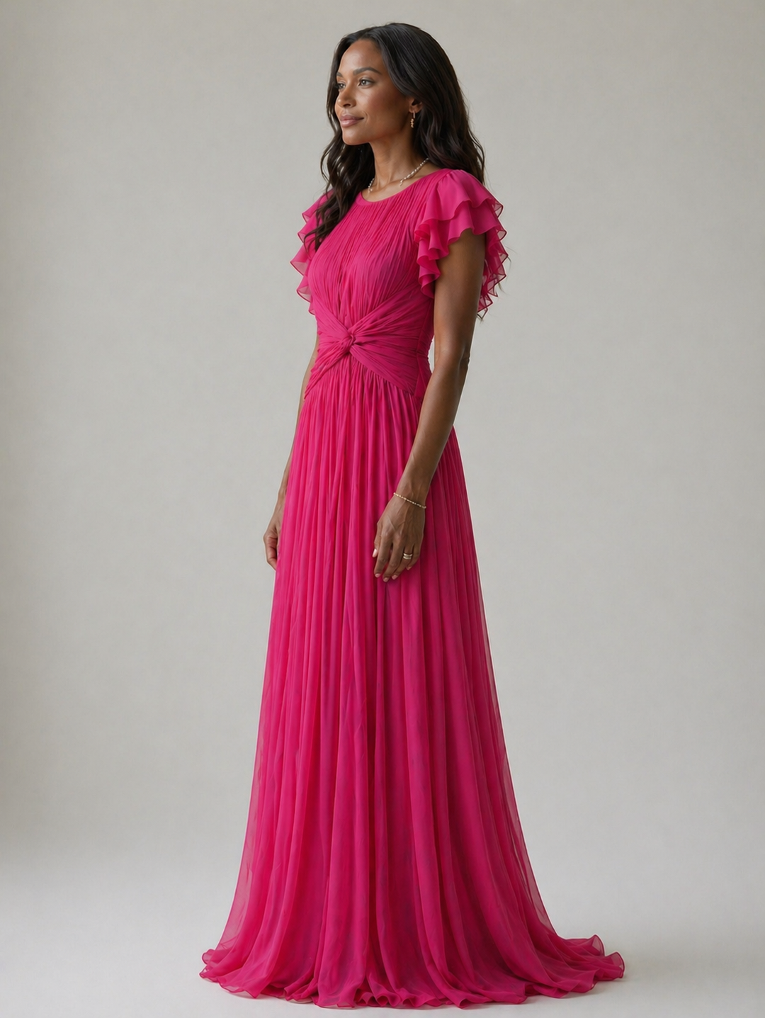 Women's Pleated Evening Maxi Dress - Effortless Elegance for Weddings