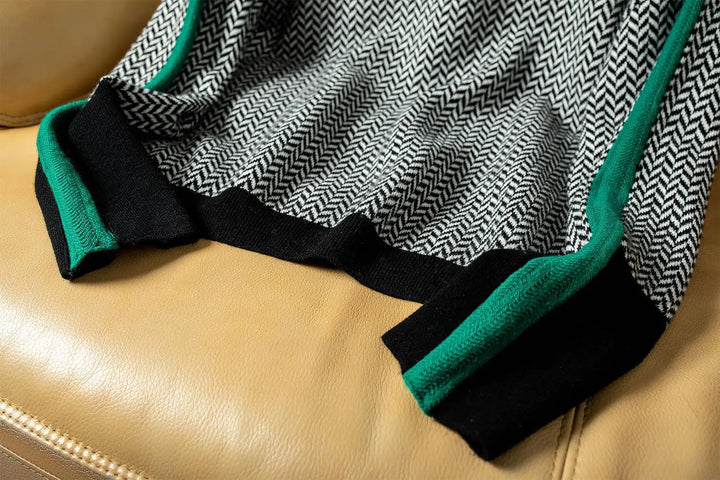 Women's Herringbone High-Neck Sweater - Bold Contrast Stripe