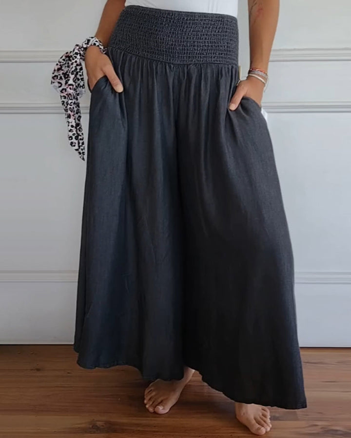 Women's Flowy Smocked Waist Trousers - Everyday Comfort & Style