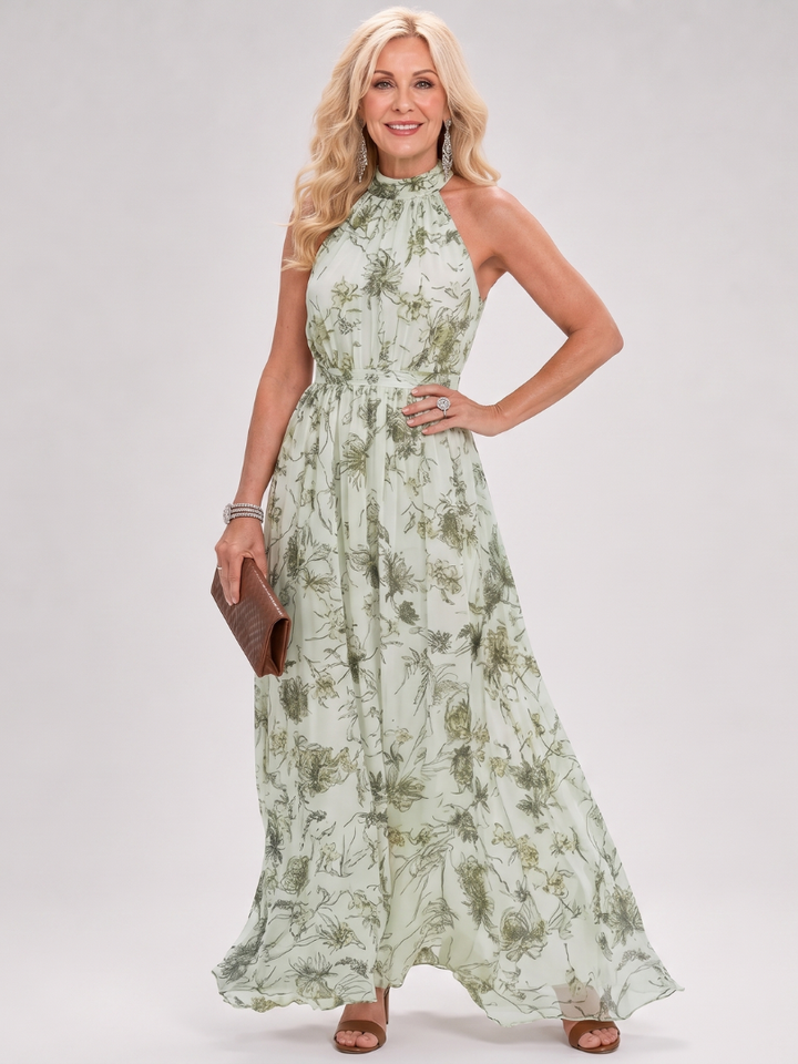 Women's Floral Print Halter Midi Dress - Perfect for Warm Days