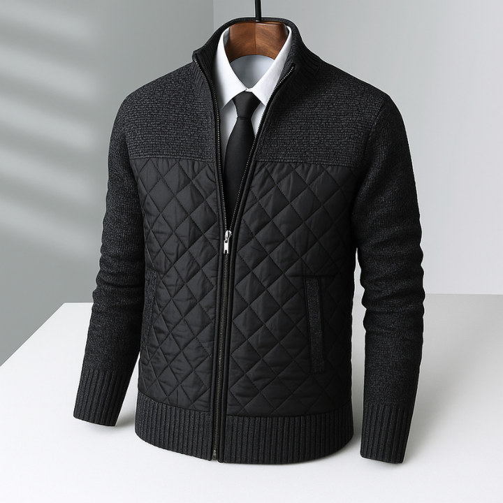 Men's Quilted Hybrid Jacket – Knit-Sleeve Funnel-Neck Layer