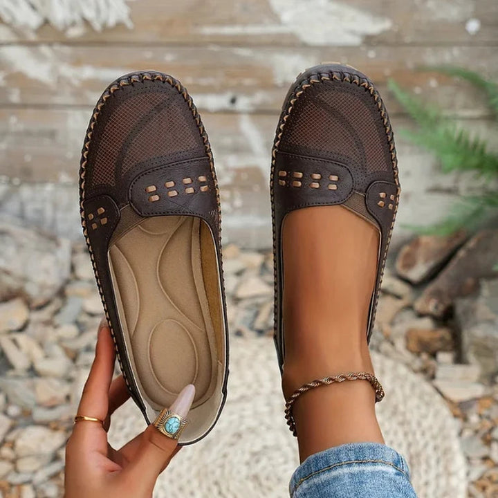 Women's Laser-Cut Leather Slip-On Flats - Breathable Style