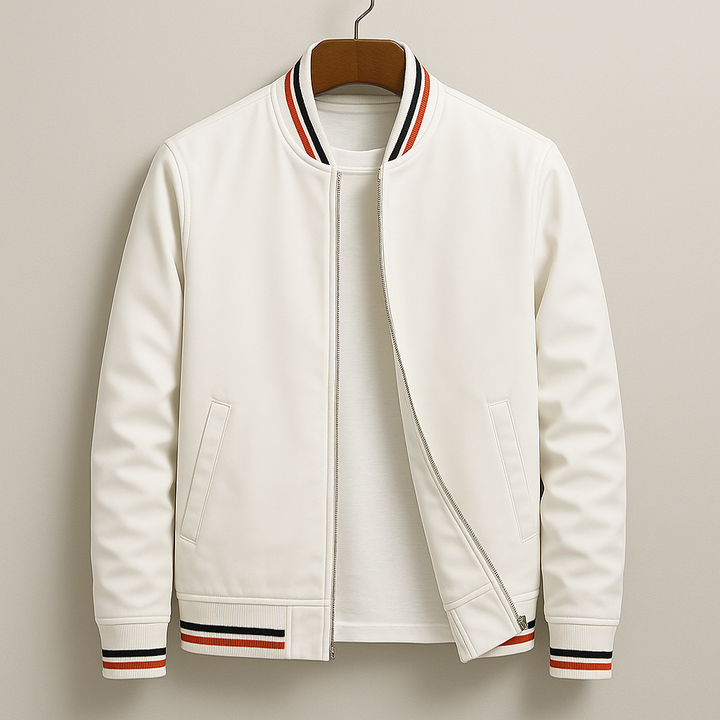 Women's Striped Cotton-Linen Bomber Jacket - Everyday Varsity Style