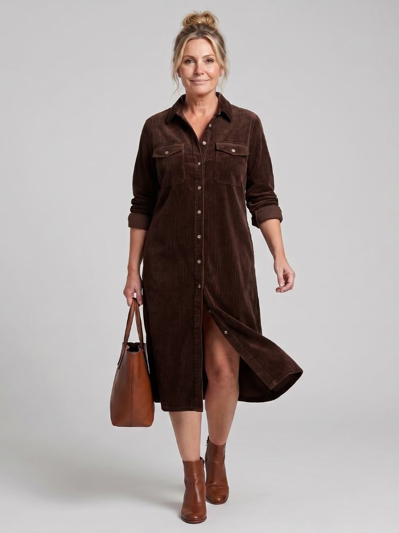 Women's Pema Midi Dress - Long Sleeve with Patch Pockets