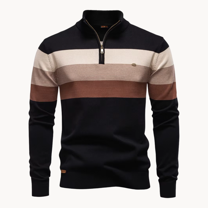 Men's Cotton Quarter-Zip Jumper – Striped Stretch Knit