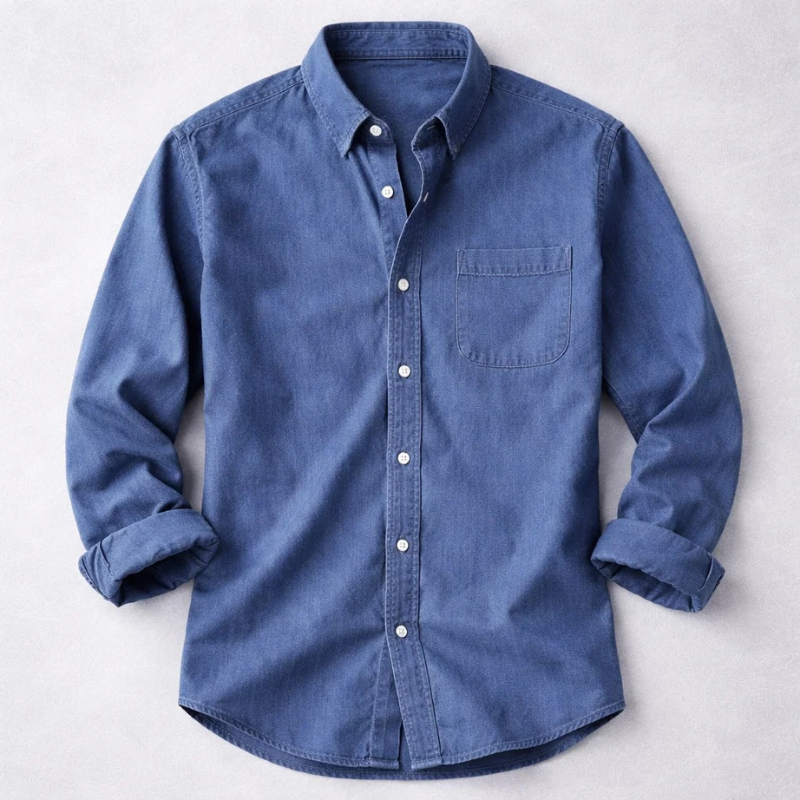 Men's Cotton Casual Shirt – Vintage-Washed Long-Sleeve Everyday Shirt