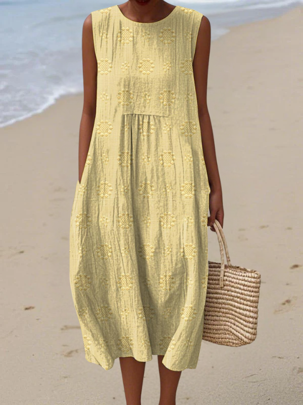 Women's Embroidered Sleeveless Midi Dress - Flattering and Versatile