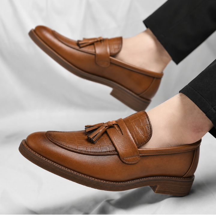 Men's Leather Tassel Loafers – Italian Croc-Embossed Slip-On