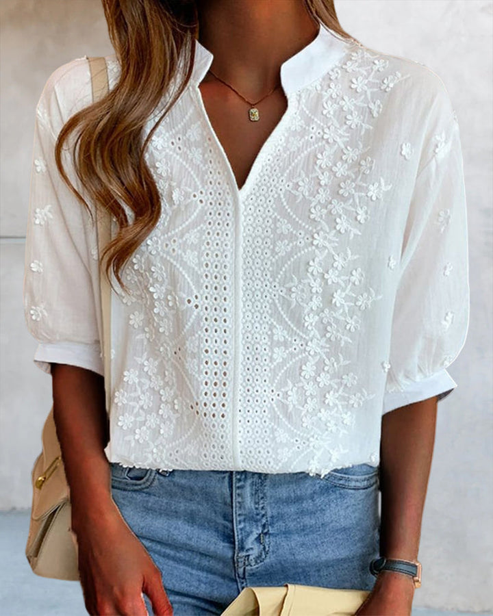 Women's Emberly Lace Puff Sleeve Blouse - Everyday Elegance