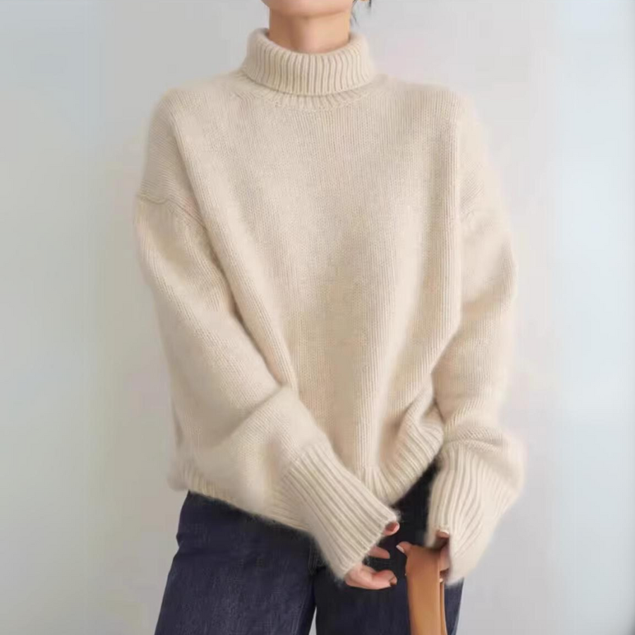 Women's Cashmere Roll Neck Jumper – Oversized Chunky Knit