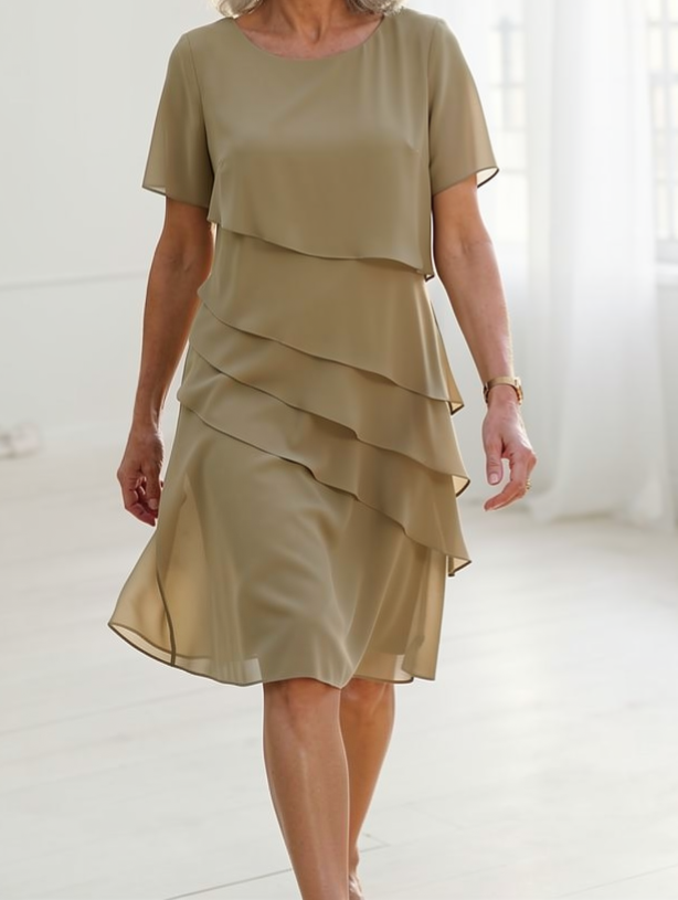 Women's Layered Ruffle Midi Dress - Elegant and Lightweight