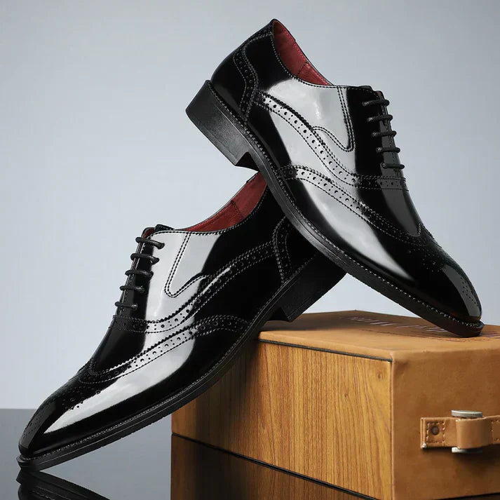 Men's Tricolor Leather Wingtip Dress Shoes - Classic Brogue Detailing