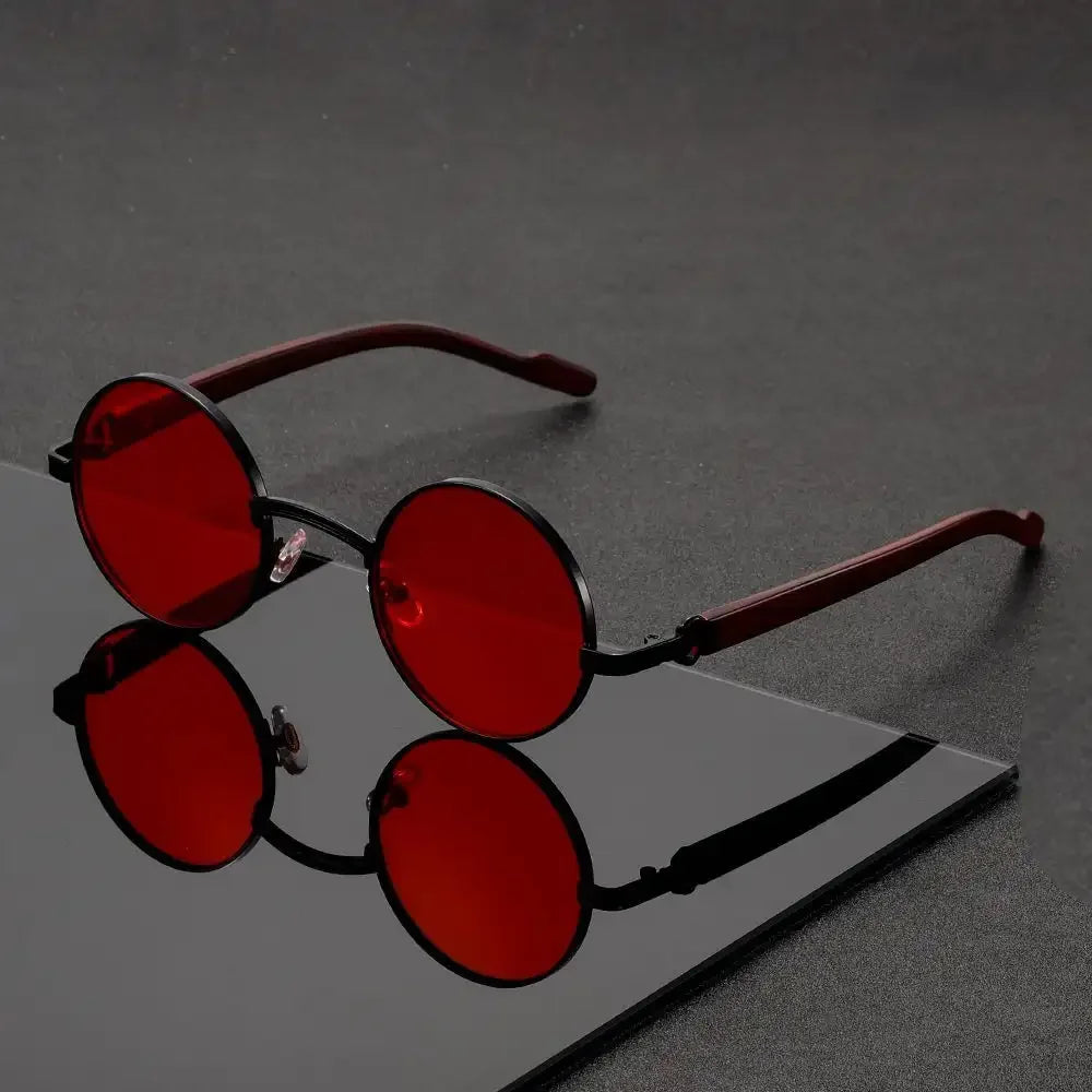 Men's Round Sunglasses - Metal Frame UV400 Wood-Grain