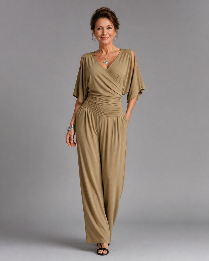 Women's Cold Shoulder Wrap Waist Relaxed Jumpsuit - Effortless Day to