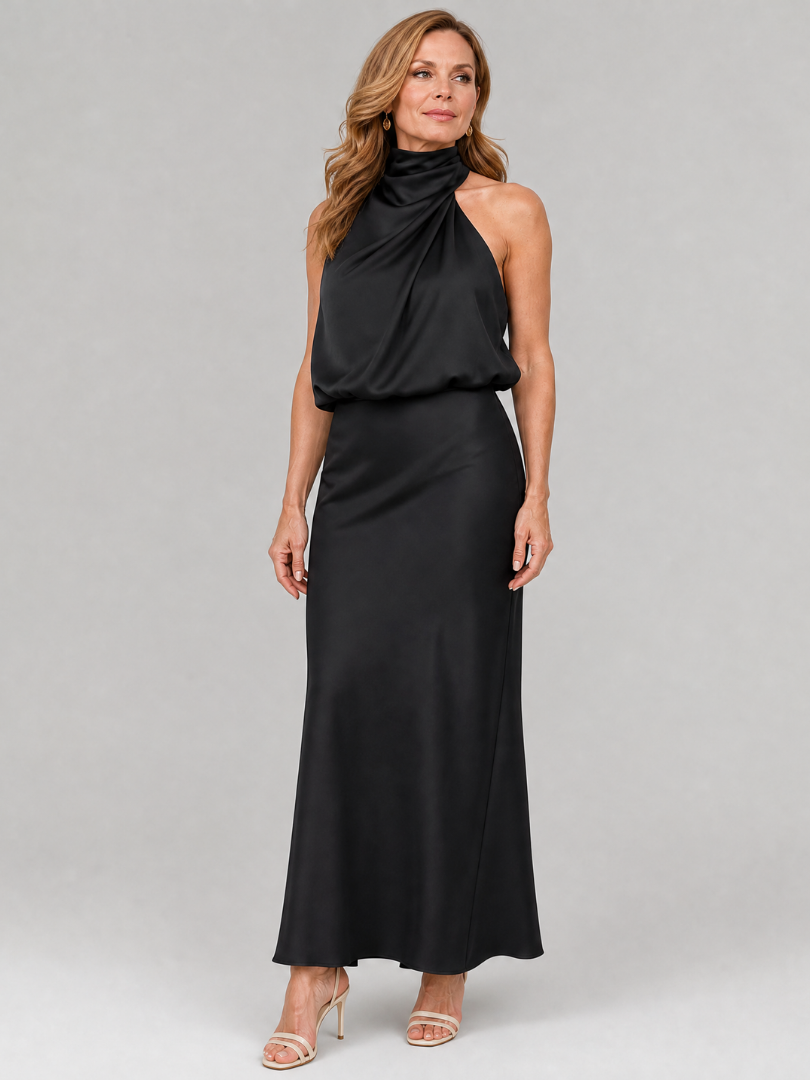 Women's Sleeveless Draped Neck Midi Dress - Effortless Day to Night