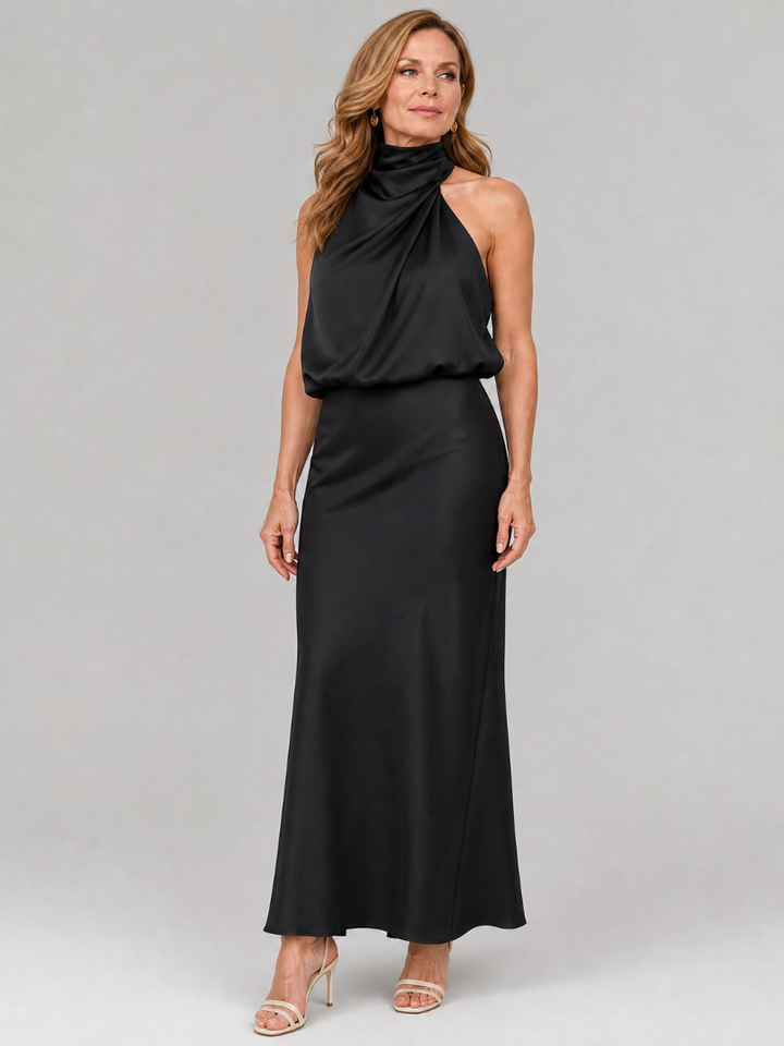Women's Sleeveless Draped Neck Midi Dress - Effortless Day to Night