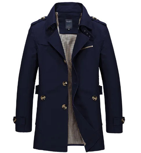 Men's Cotton Trench Coat – Single-Breasted Classic Mac