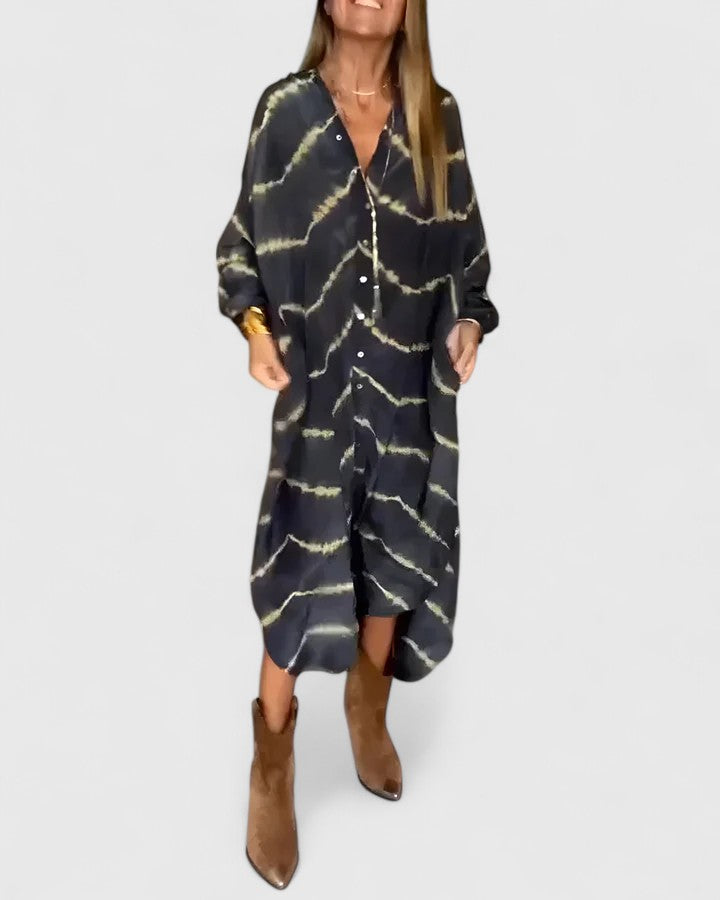 Women's Boho Striped V-Neck Maxi Dress - Effortless Elegance