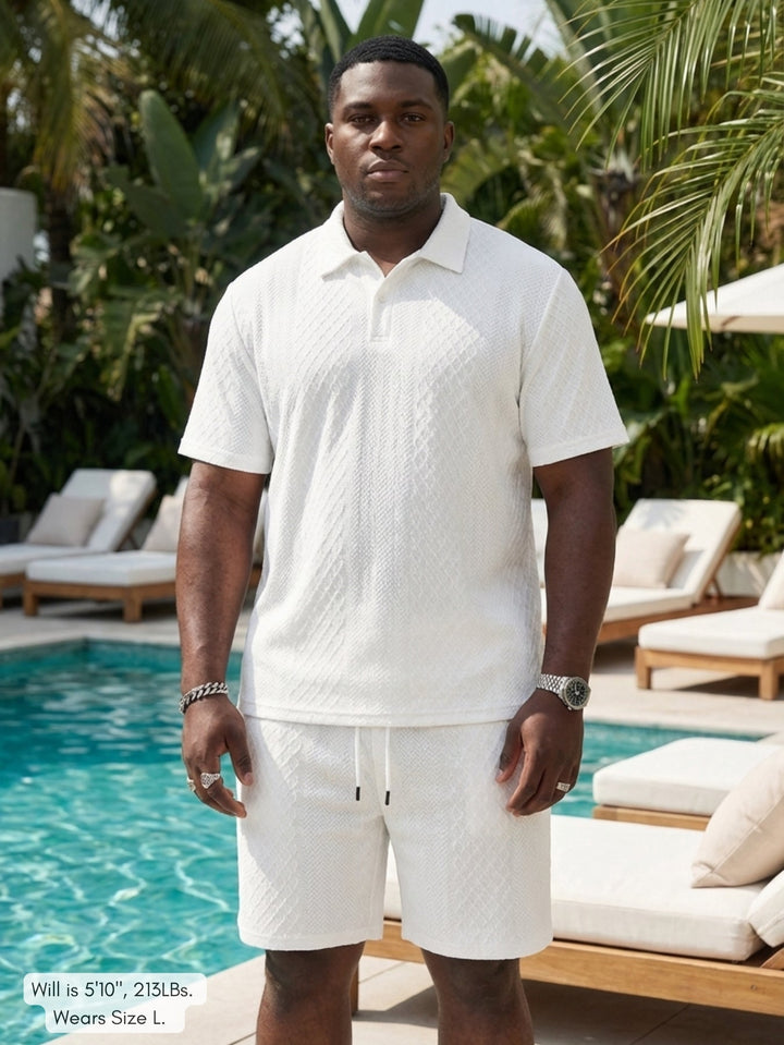 Men's Textured Knit Polo & Shorts Set – Smart Casual Summer Co-Ord