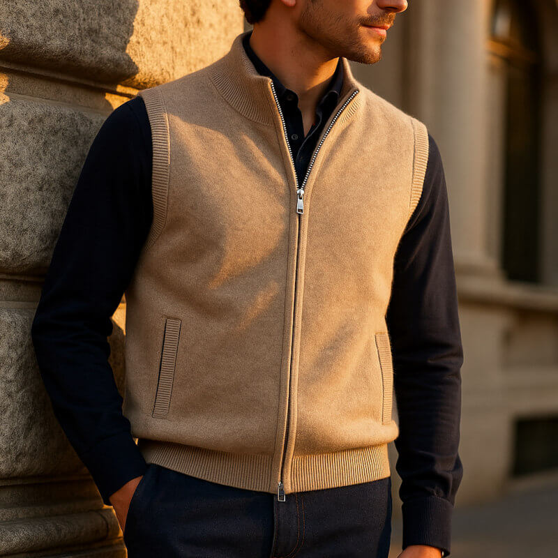 Men's Cashmere Gilet – Lightweight Zip Body Warmer Vest