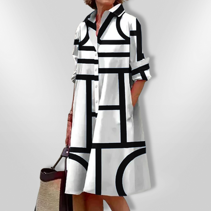 Women's Geometric Print Shirt Dress - Effortless City Style