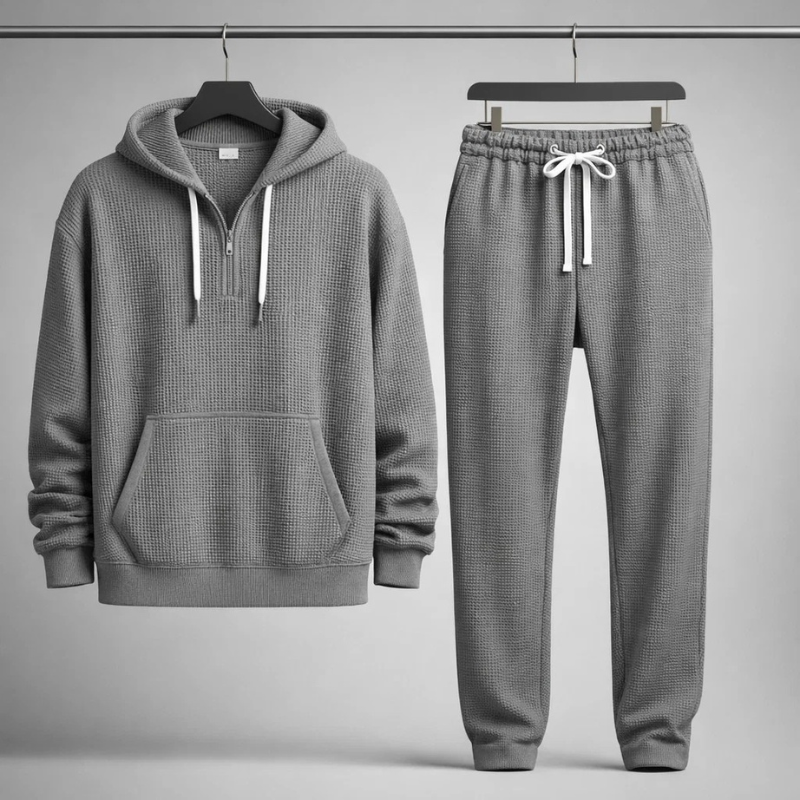 Men's Waffle-Knit Set – Quarter-Zip Hoodie & Joggers