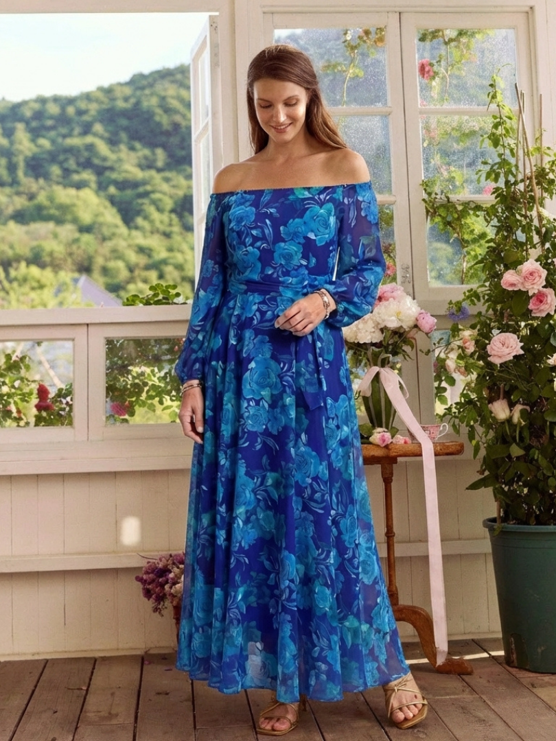 Women's Off Shoulder Floral Maxi Dress - Breezy Warm Weather Staple