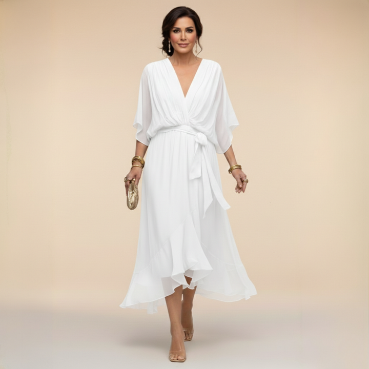 Women's Chiffon V-Neck Dress - Lightweight & Elegant