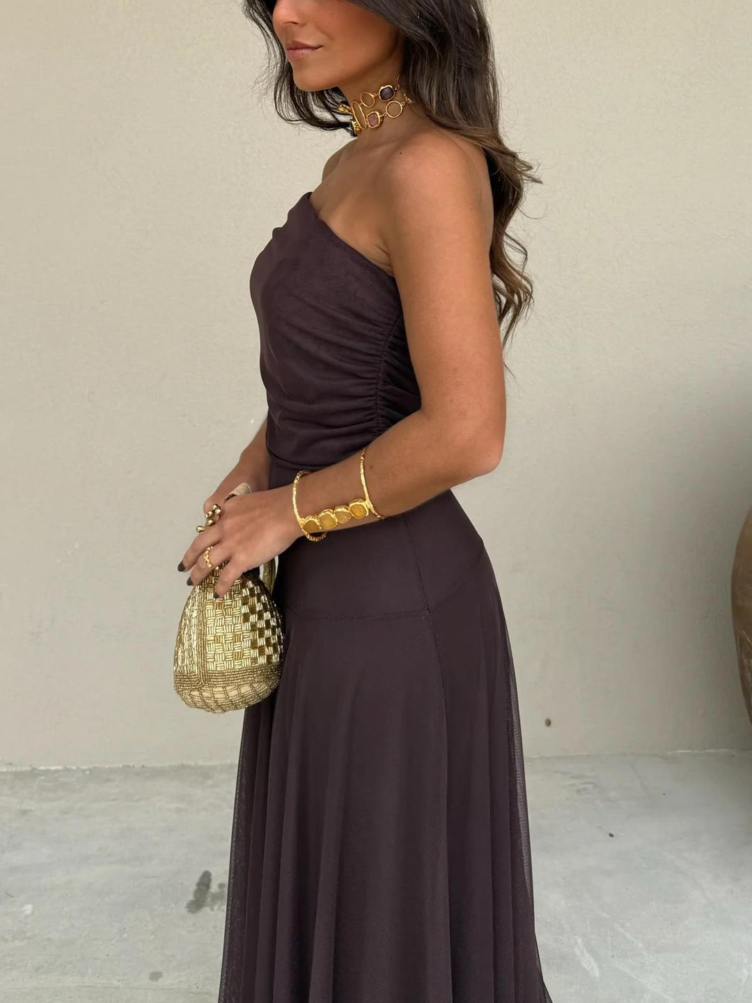 Women's Asymmetrical Mesh One Shoulder Maxi Dress - Effortless Charm