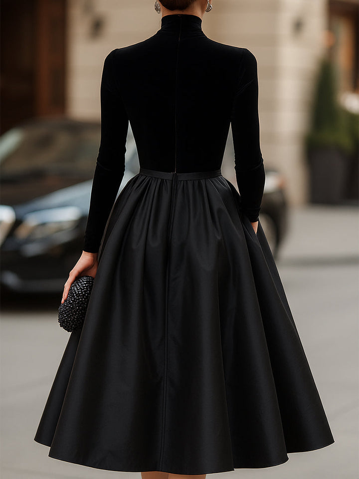 Women's Velvet and Satin Midi Dress - Elegant Evening Style