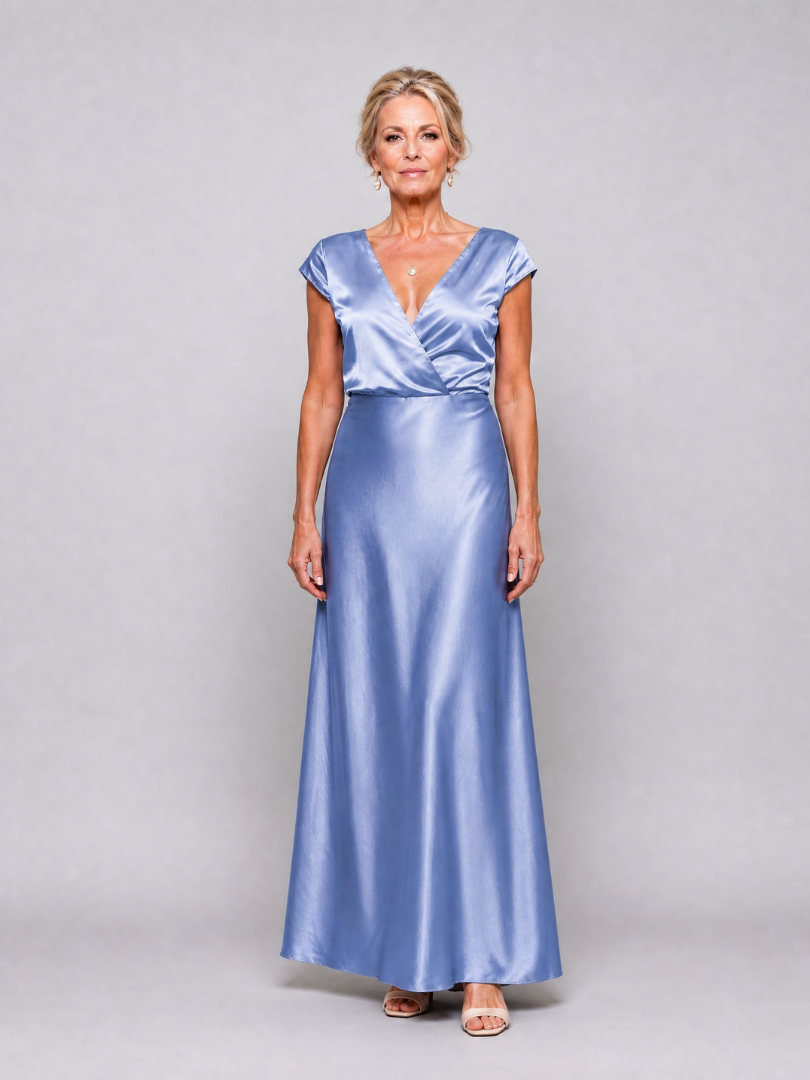 Women's Cap Sleeve Wrap Bodice Maxi Dress - Evening Special