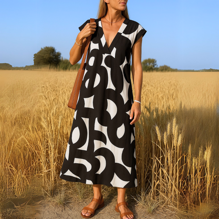 Women's Colette V-neck Printed Dress - Effortless Everyday Elegance