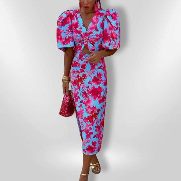 Women's Colorful Pleated Sleeve Dress - Vibrant Everyday Style