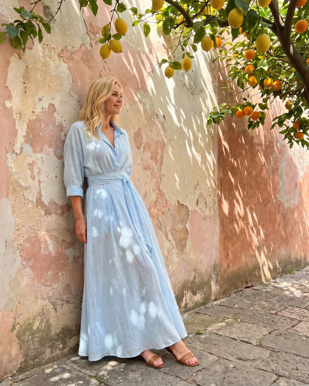 Women's Belted Collared Flowing Midi Dress - Everyday Elegance