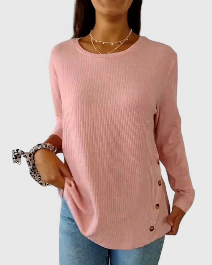 Women's Ribbed Button Side Relaxed Top - Effortless Everyday Layer