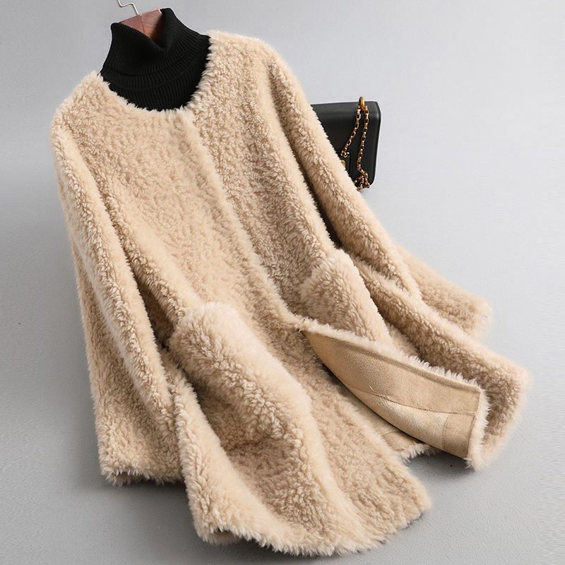 Women's Shearling Coat – Collarless Open-Front Teddy Layer