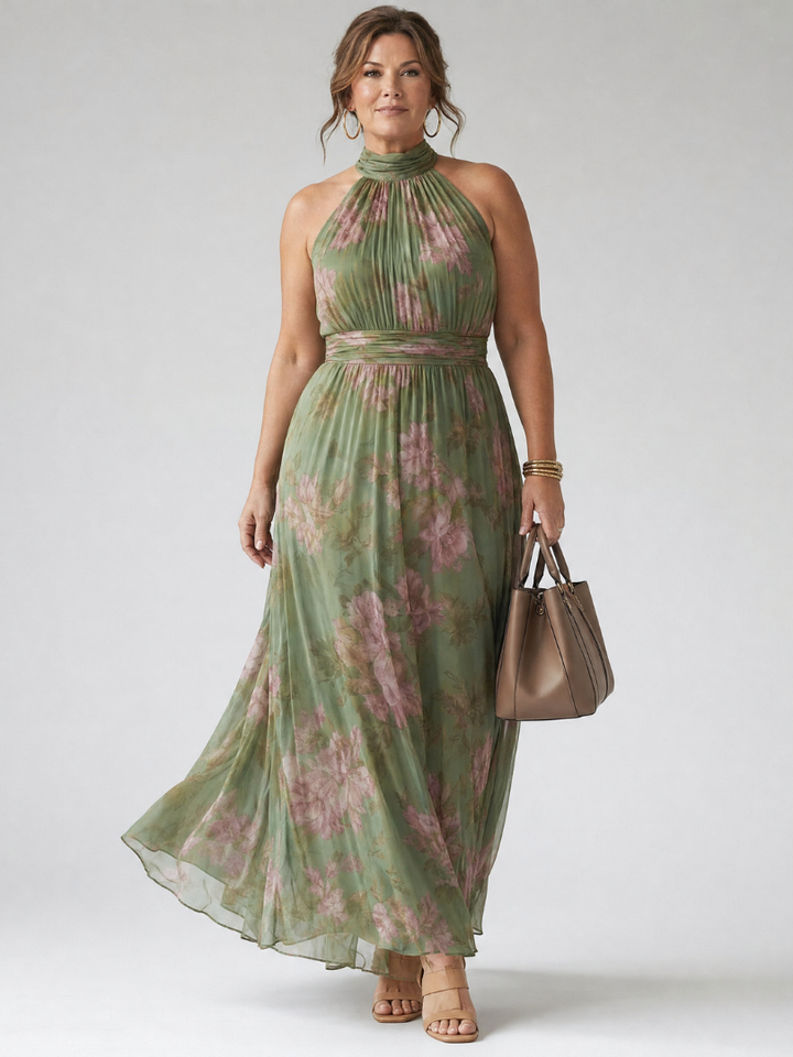 Women's Floral Gathered Halter Midi Dress - Effortless Summer Style