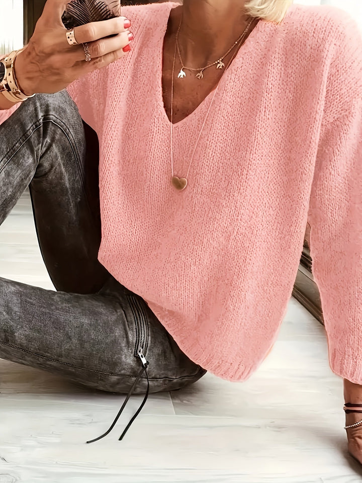 Women's Plush V-Neck Sweater - Cozy Everyday Comfort