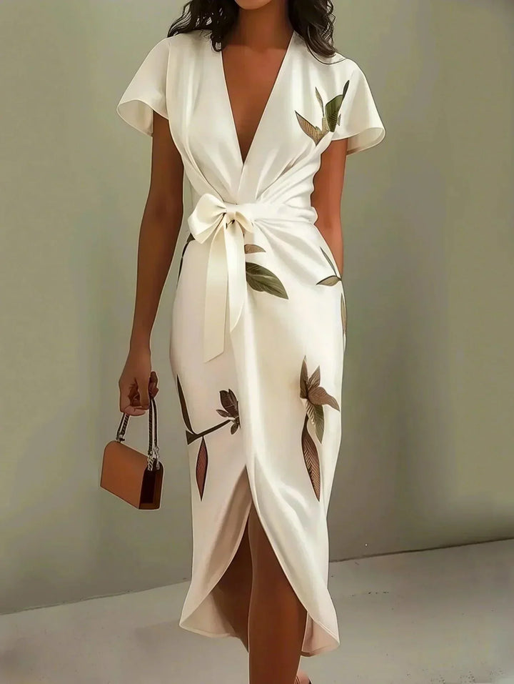Women's Floral Wrap Midi Dress - Elegant Botanical Print