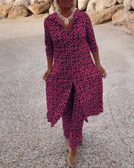 Women's Geometric Print Two-Piece Set - Effortless Chic Ensemble