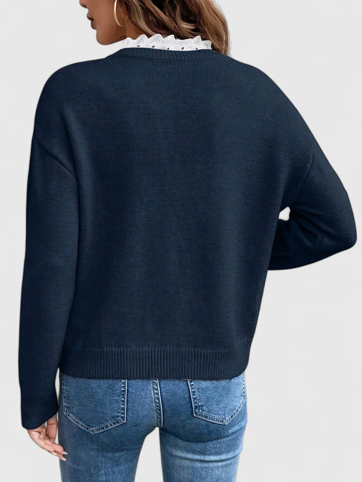 Women's Lace Trim Sweater - Effortless Elegance for Day or Night