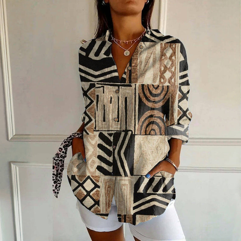 Women's Artistic Patchwork Button Shirt - Effortless Chic