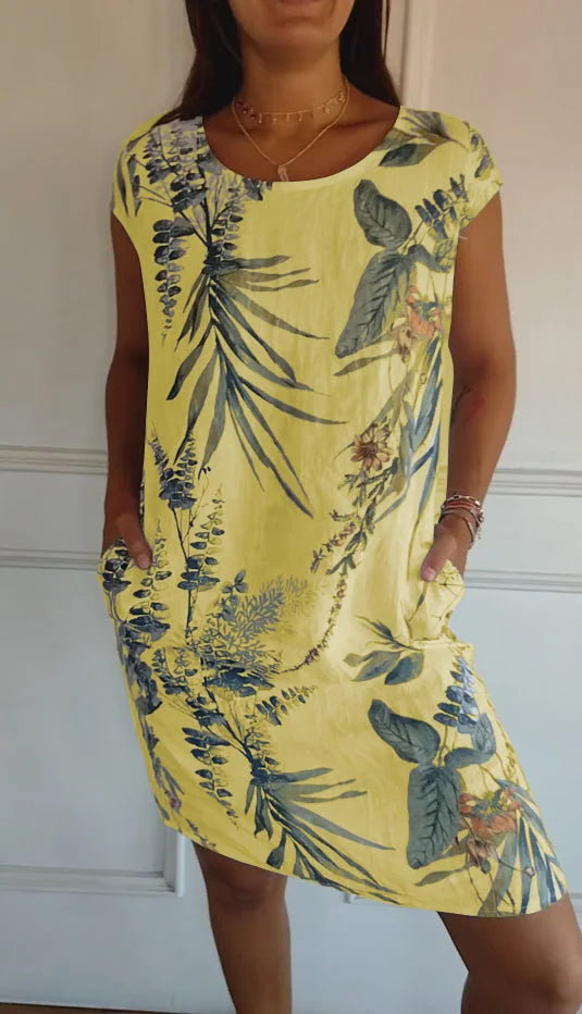 Women's Cotton-Linen Dress with Pockets - Botanical Summer Style
