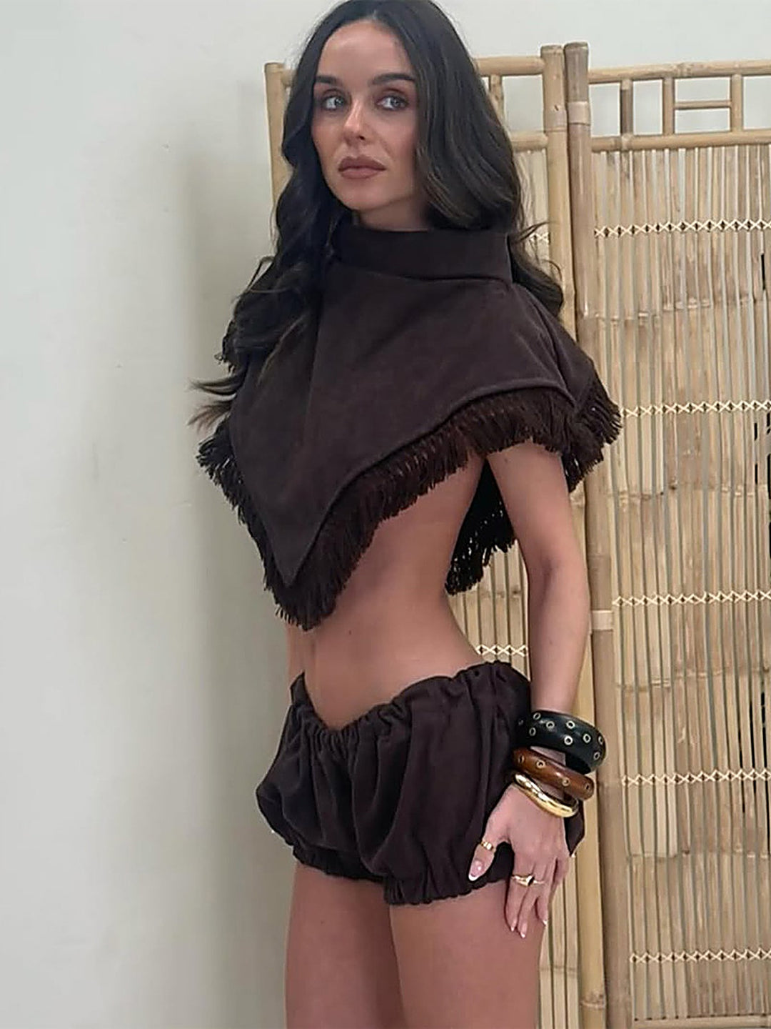 Tassel Knit Shawl Top + Shorts Set