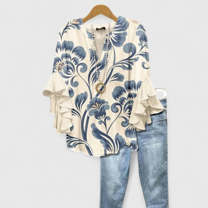 Women's Floral Ruffled Blouse - Comfortable and Elegant