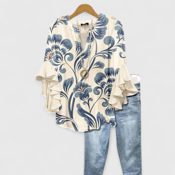 Women's Flowy V-Neck Blouse - Breezy Silhouette, Timeless Style