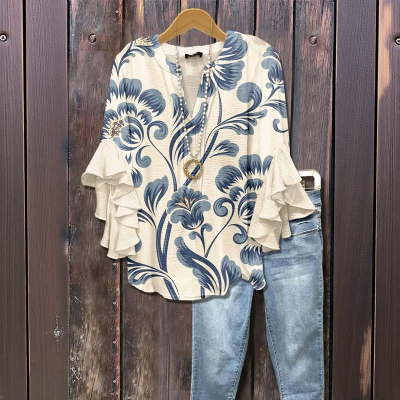 Women's Floral Ruffle Blouse - Effortless Beauty from Day to Night